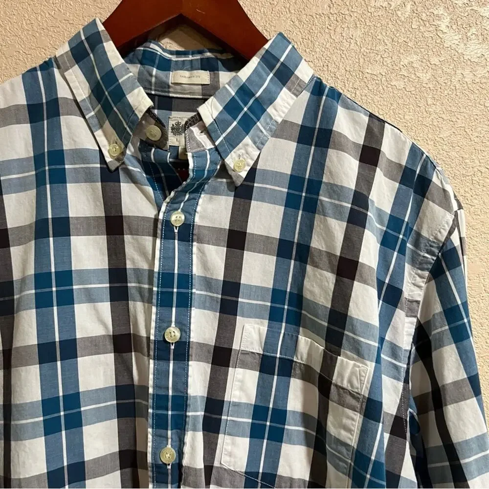 J. Crew blue plaid cotton button down shirt